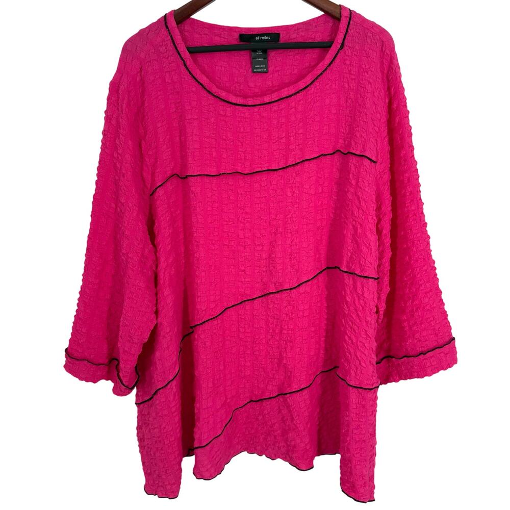 NEW NWOT Ali Miles Plus Size 2X Hot Pink Wearable Art to Wear Blouse Shirt Top
